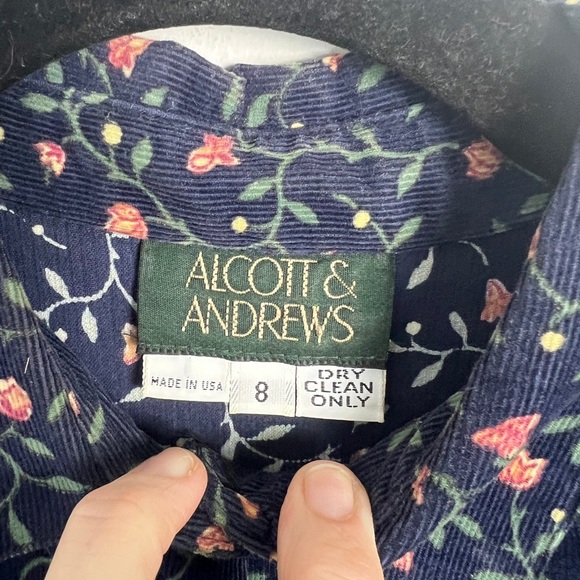 Vintage Alcott & Andrews Navy Blue Pink Ditsy Floral Corduroy Pleated Dress Sz 8 - Picture 10 of 10